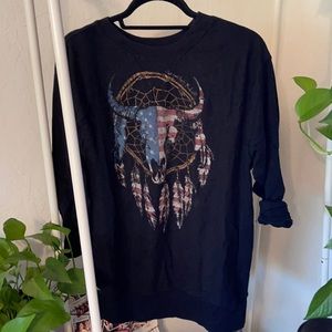 Oversized skull printed 3/4sleeve tunic sweatshirt